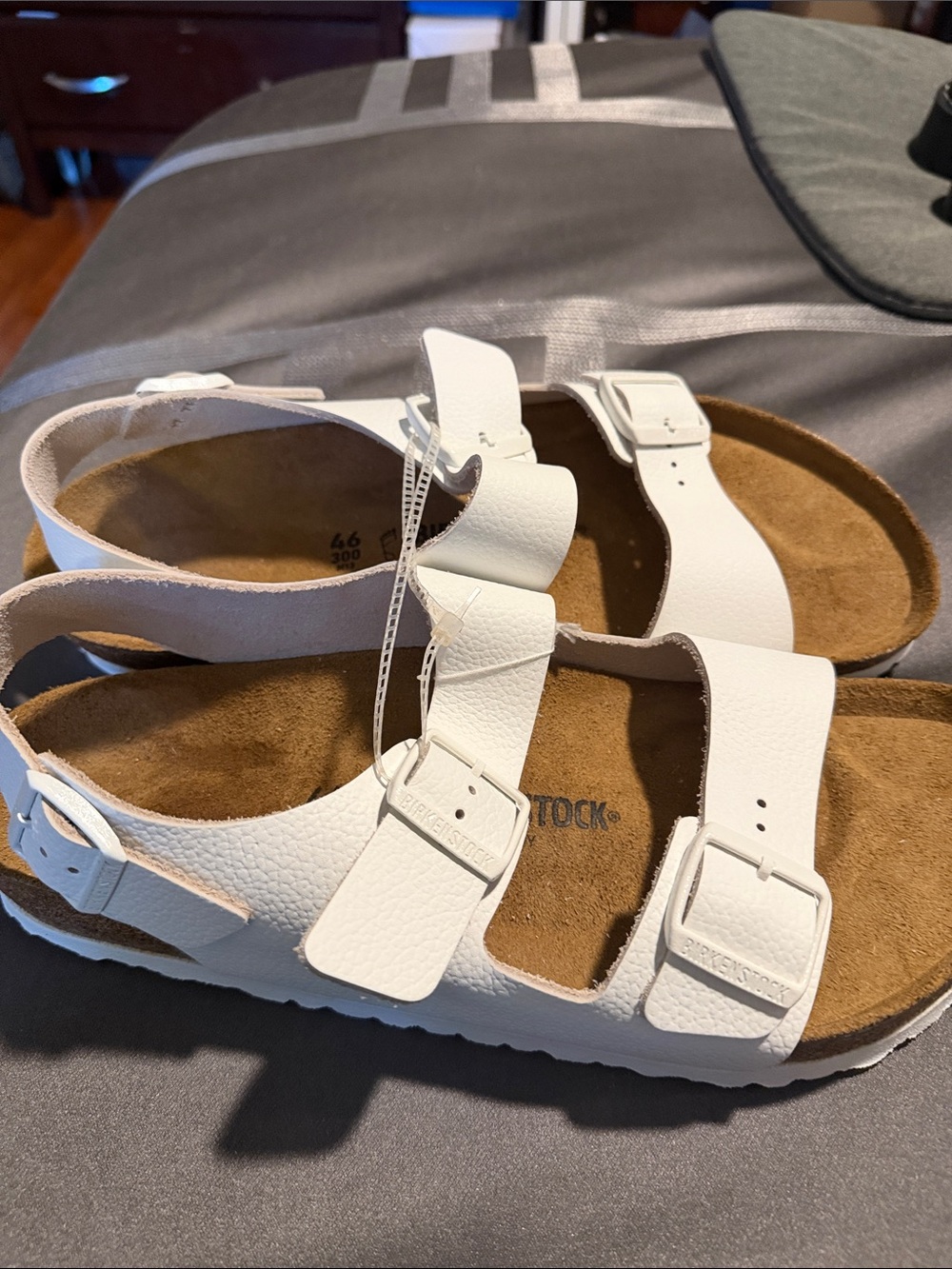 Birkenstock MILANO White pebbled leather Sandals Size 46/300/M13 NWT